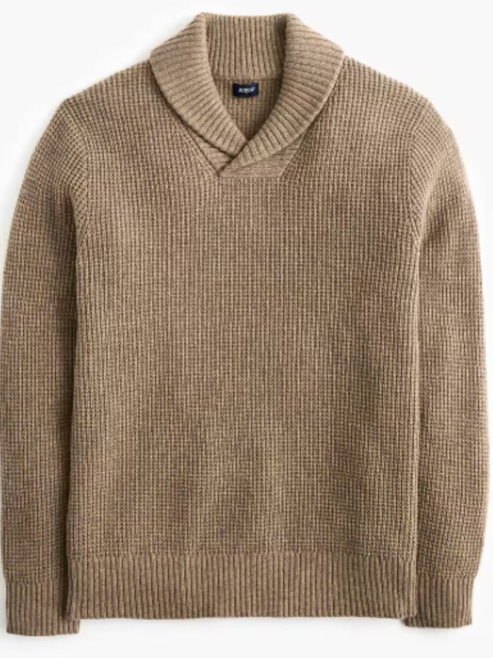 J Crew Waffle Stitch Shawl Collar Sweater Lambwool Blend Holiday Brown XL